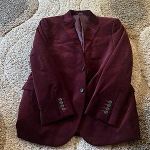Adult size Slim fit burgundy velvet blazer with a inside pocket